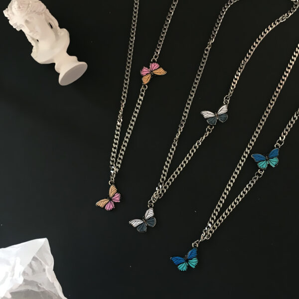 Women's Fashionable Colorful Double Butterfly Pendant Necklace - Image 6