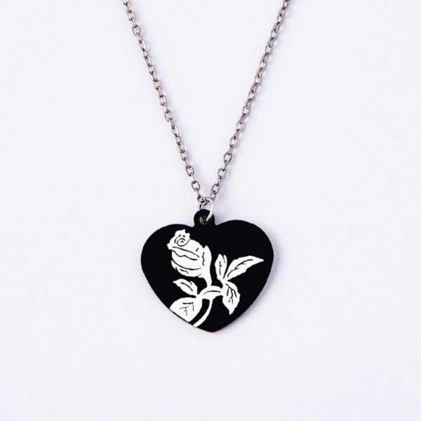 Punk Black Rose Flower Heart Pendant Necklace