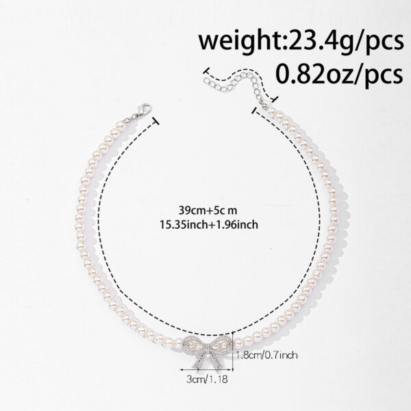 Fashion Pearl Necklace With Diamond Bow - Image 4