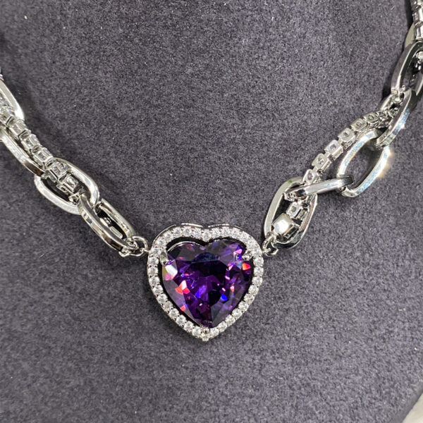 Amethyst Heart Necklace Zircon Chain Wrap - Image 5